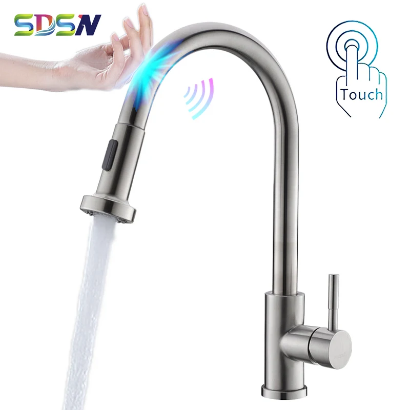 Pull Out Kitchen Faucet SDSN Smart Sensor Touch Kitchen Faucets Brushed