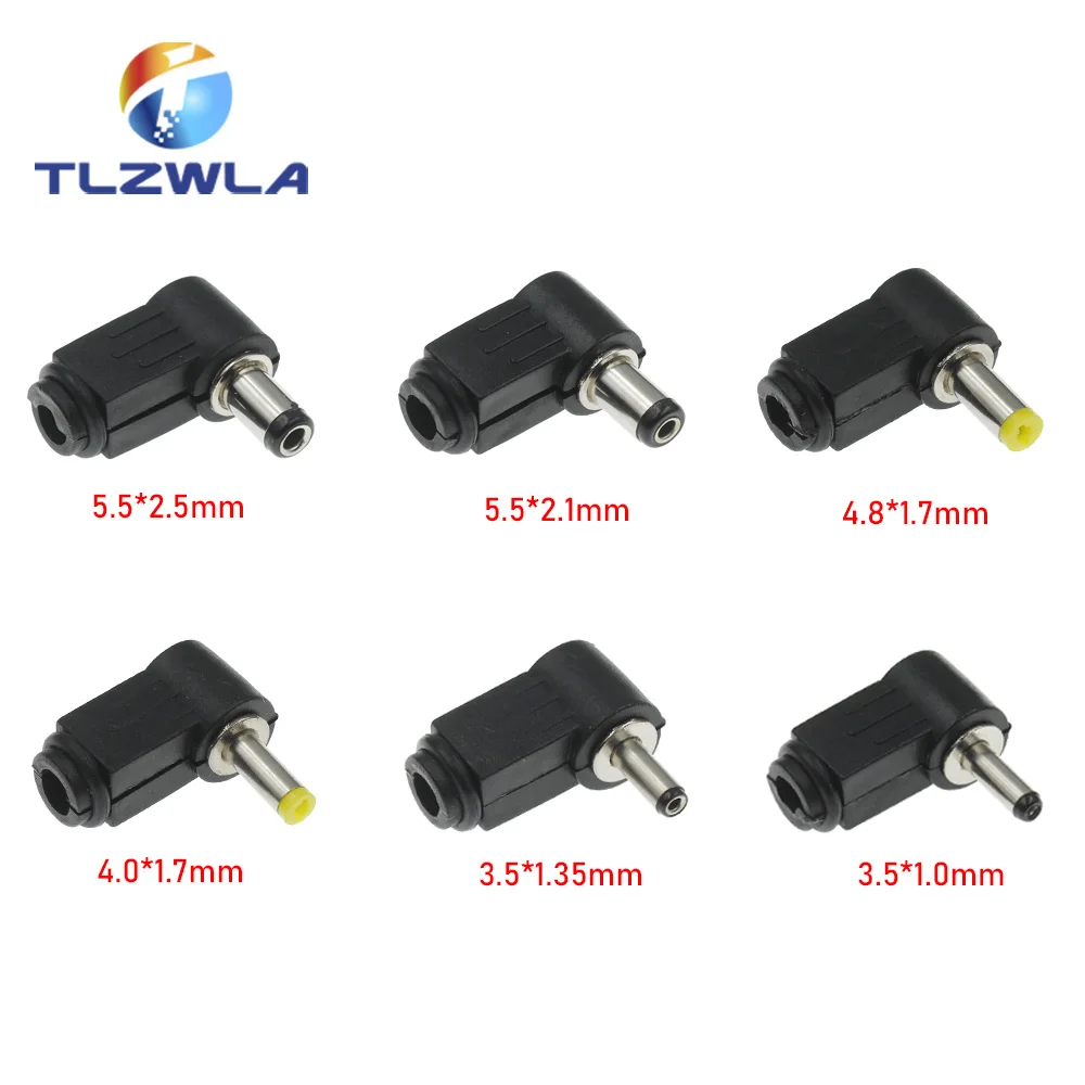 TLZWLA DC power plug wiring assembly, 90 degree elbow male DC plug, 5.5x2.1 mm, 5.5x2.5 mm, 4.8x1.7 mm, 4.0x1.7 mm, 3.5x1.35 mm, welding wire type
