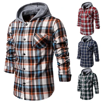

Brand Plaid Shirt 2020 Hoodies Tracksuit Men's Casual Shirts Long Sleeve Cardigan Shirt Top Hooded Blouse Sportswear Camisa