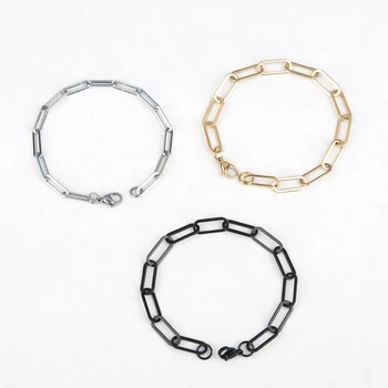 19cm 새로운 304 스테인레스 스틸 7mm 6mm 4mm 링크 케이블 체인 팔찌, 블랙 골드 실버 색상 타원형 보석 여성 남성 선물
