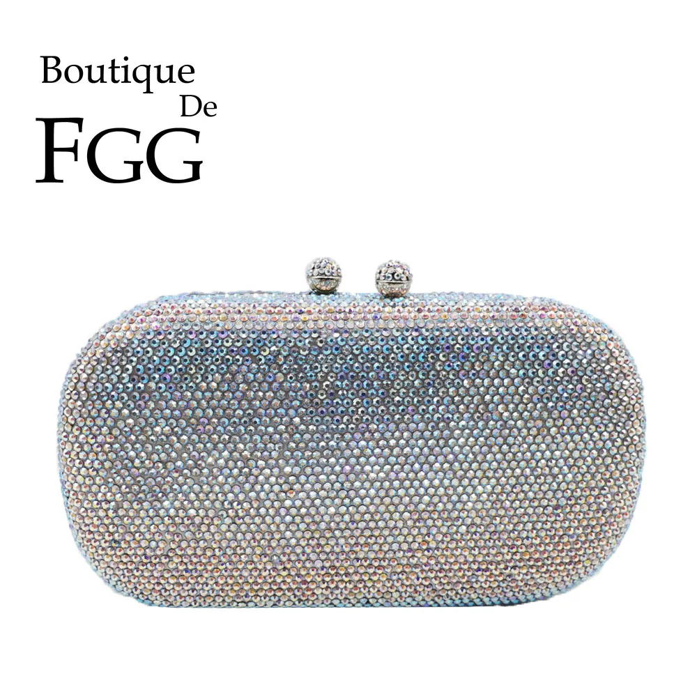 Женский Блестящий клатч Boutique De FGG Серебристый с кристаллами AB вечерние сумки