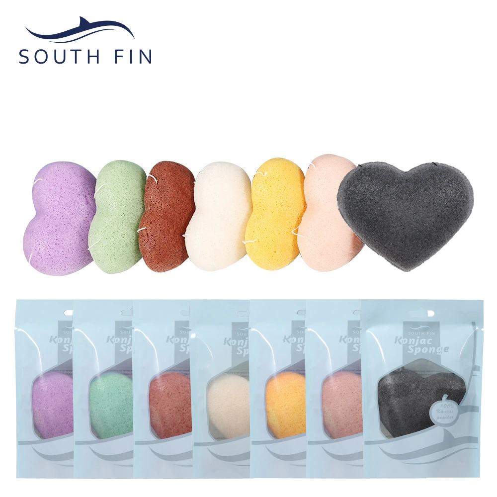 

7 Color Protect skin Heart-shaped Natural Soft Konjac Facial Face Cleanser Washing Sponge Soft Exfoliator Cleansing Sponge Puff