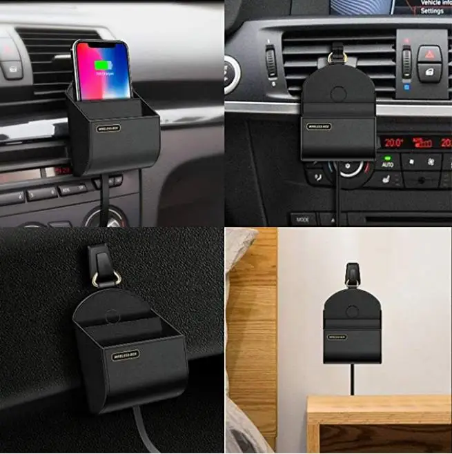 Hangable QI car wireless charger for Mercedes Benz charging storage box pad hang on air outlet vent phone holder storage case