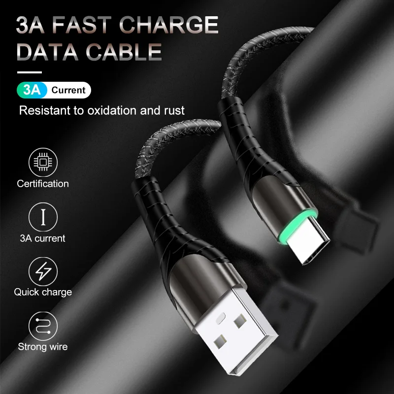 ANKNDO Micro usb type C 3A кабель для быстрой зарядки светодиодный шнур для зарядки мобильного телефона для samsung sony Xiaomi huawei USB-C шнур
