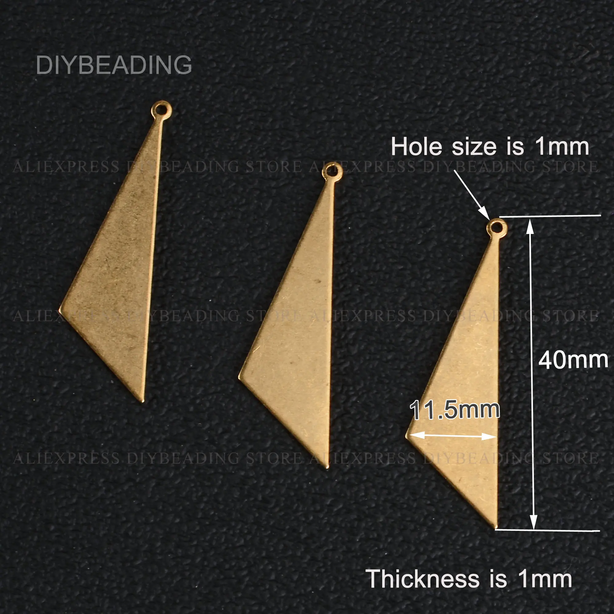 10-500 Pcs Brass Triangle Charms Finding for Jewelry Making 40mm Thick Geometric Metal Pendant Component Material Bulk Wholesale