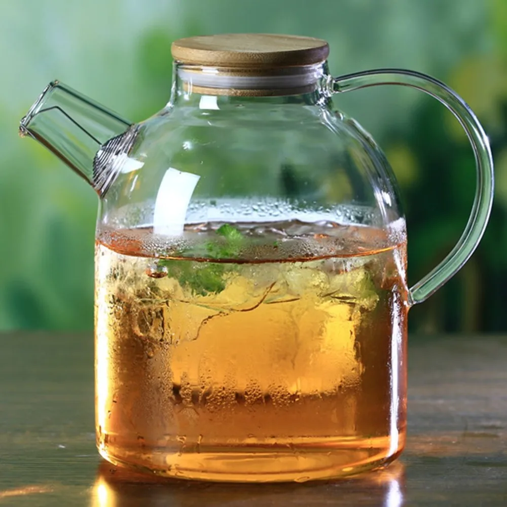 1PC High Heat Resistant Borosilicate Glass Water Bottle Large Capacity Filtration Teapot Flower Tea Pot With Bamboo Lid