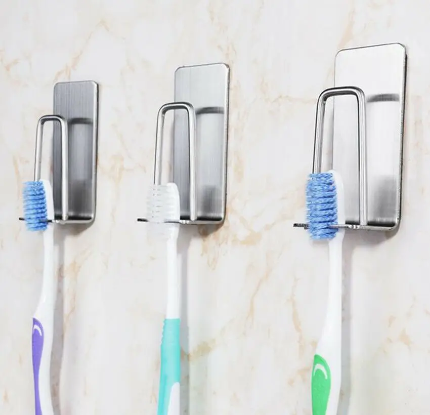 3pcs Brushed Stainless Steel 3M Self-Adhesive Wall Mount Toothbrush Holder 