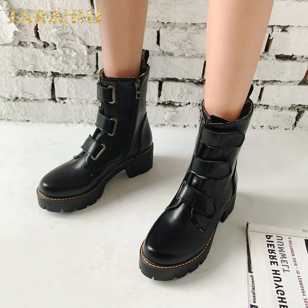 

Sarairis New Fashion 2020 Hot Sale Big Size 33-43 Chunky Heels Ankle Boots Woman Shoes Zip Up Autumn Winter Boots Female