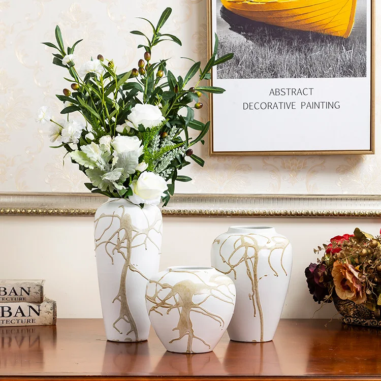

Ceramic Vase Craft Gift Nordic Soft Hotel Model Room Countertop Three-piece Home Decoration Jarrones Decorativos Moderno