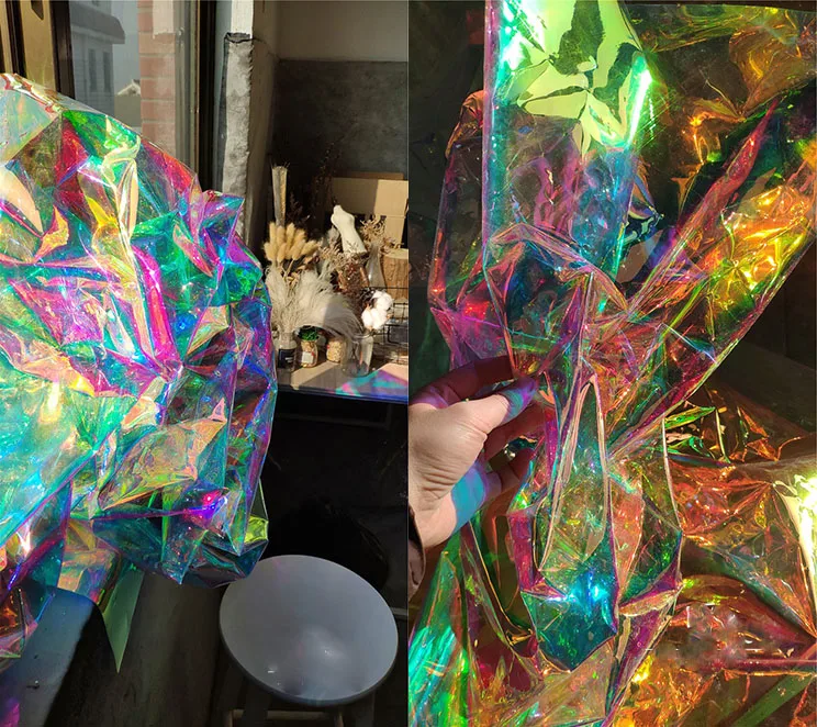 Плотная радужная пленка прозрачная ТПУ зеркальная Лазерная флуоресцентная одежда водонепроницаемая одежда для выступлений дизайнерская ткань для пэтчворк