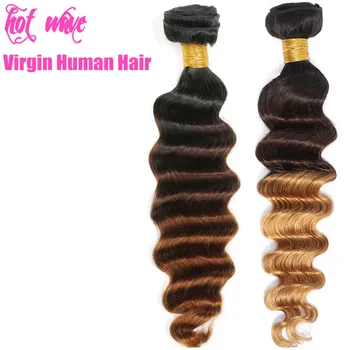 

Hot Wave Raw Virgin Brazilian Human Hair Weaving Bundles Extension for Women Ombre Black Brown Gold Golden Deep Wave Weft