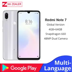 Глобальная версия белый Xiaomi Redmi Note 7 4 ГБ ОЗУ 64 Гб ПЗУ 5 в 2A QC зарядка мобильный телефон Snapdragon 660 4000 мАч 48MP Xiomi камера