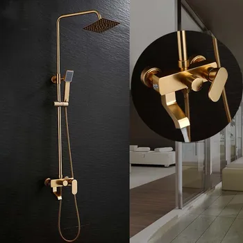 

Gold Shower Set Bathtub Faucets Bath Taps Shower Faucet Shower Panel Rainfall Space aluminum