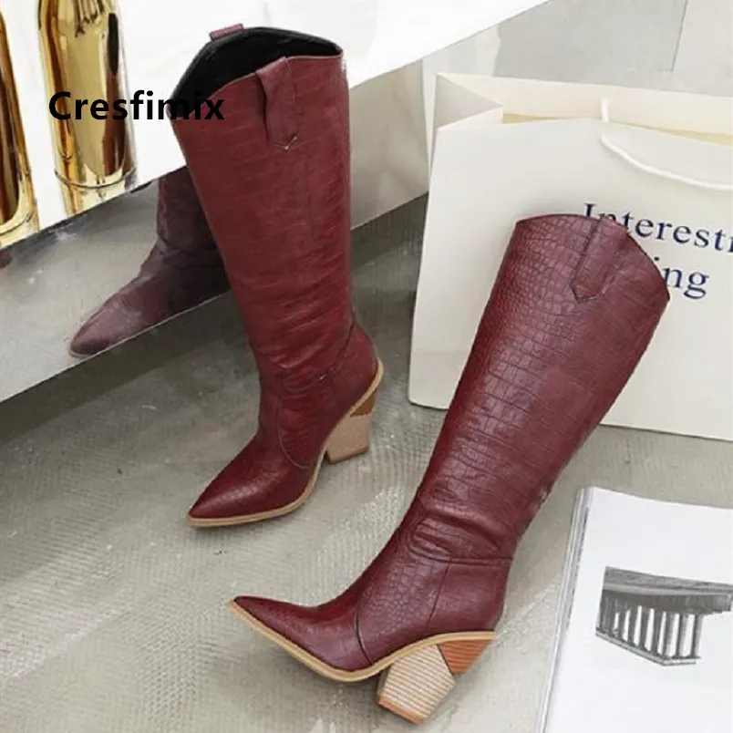 Cresfimix/Botas De Mujer; женские классические ботинки высокого качества; осенние высокие ботинки; Женские зимние кожаные ботинки желтого цвета с острым носком; C6099