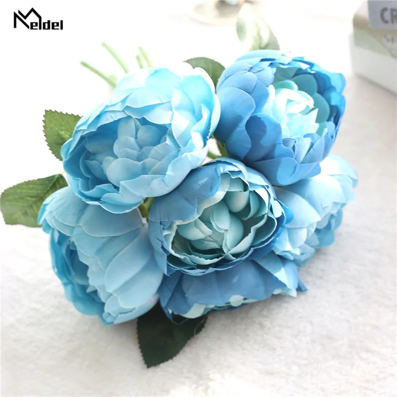 blue Meldel Свадебный букет невесты искусственный шёлковый пион розовый цветок DIY вечерние украшения для дома цветочные композиции свадебные принадлежности - Цвет: blue