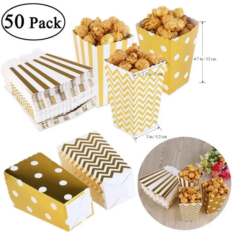 

WINOMO 50pcs/Pack Cardboard Popcorn Boxes Trio Miniature Scalloped Edge Cardboard Party Candy Container Snacks Box