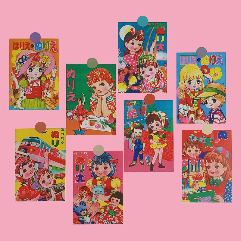 Japanese Showa Doll Retro Small Poster Postcard Wall Decoration Hand Account Card Wall Decoration Sticker Pendulum Props