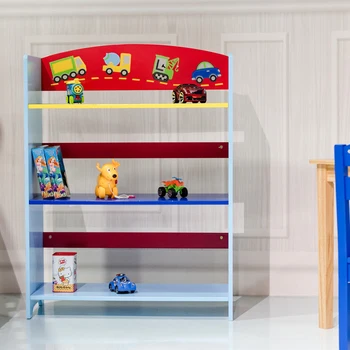 

3-Tier Kids Adorable Corner Cars Book Bookshelf Environmentally Friendly Paint Attractive Pattern Suitable Height Shelves
