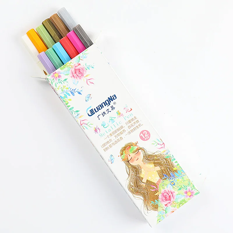 12 color Brush 20 цветов/коробка металлический цвет перламутровая ручка мягкая щетка водяная Краска Ручка DIY ручка цвет черный карта альбом маркер для рисования - Цвет: 12 color Brush
