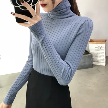 

2020 Autumn Turtleneck Women knitted Sweater Korean Pullover Long Sleeve Slim Tops Stretch Jumper Women Harajuku Sweaters G304