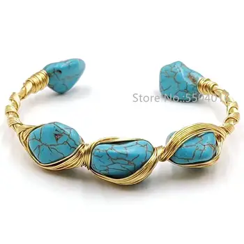 

Big Natural Stone Turquoies Bracelets Bangles Cuff Opening Bangles Beach Jewelry Copper Rope Blue Turquoises Bangles Bracelets
