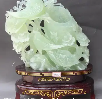 

15" Rare Natural Green Jade Carving Magpie Bird Brush Pot pencil Holder vase