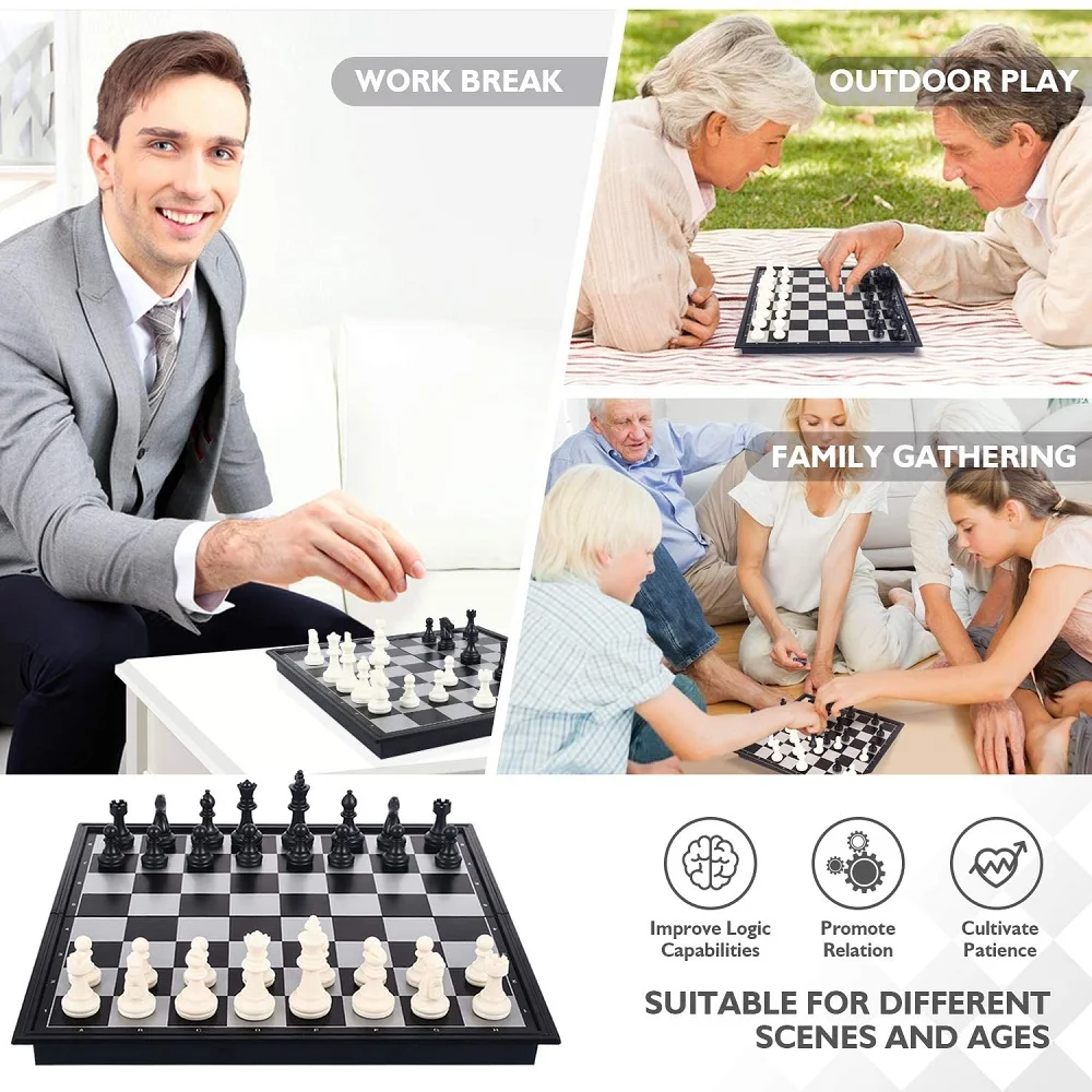 Jogo de tabuleiro de xadrez portátil de viagem medética com peças d
