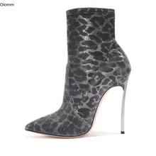 Olomm/Новые Модные женские ботильоны пикантные ботинки на тонком высоком каблуке Великолепная Серебристая обувь с острым носком для вечеринок женские размеры США 3-13