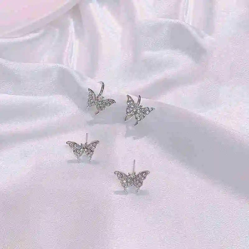 Zircon Butterfly Earrings Minimalist Fairy Shiny Exquisite Unique Ear Bone Clip No Piercings Earrings For Women Jewelry Supplies