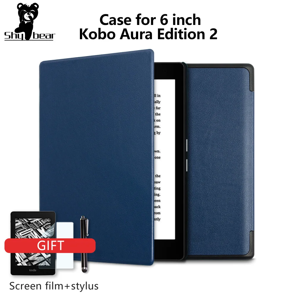 

For Kobo Aura Edition 2 new 6 inch eReader Ebook PU leather smart cover protective stand folio case + protector film + stylus