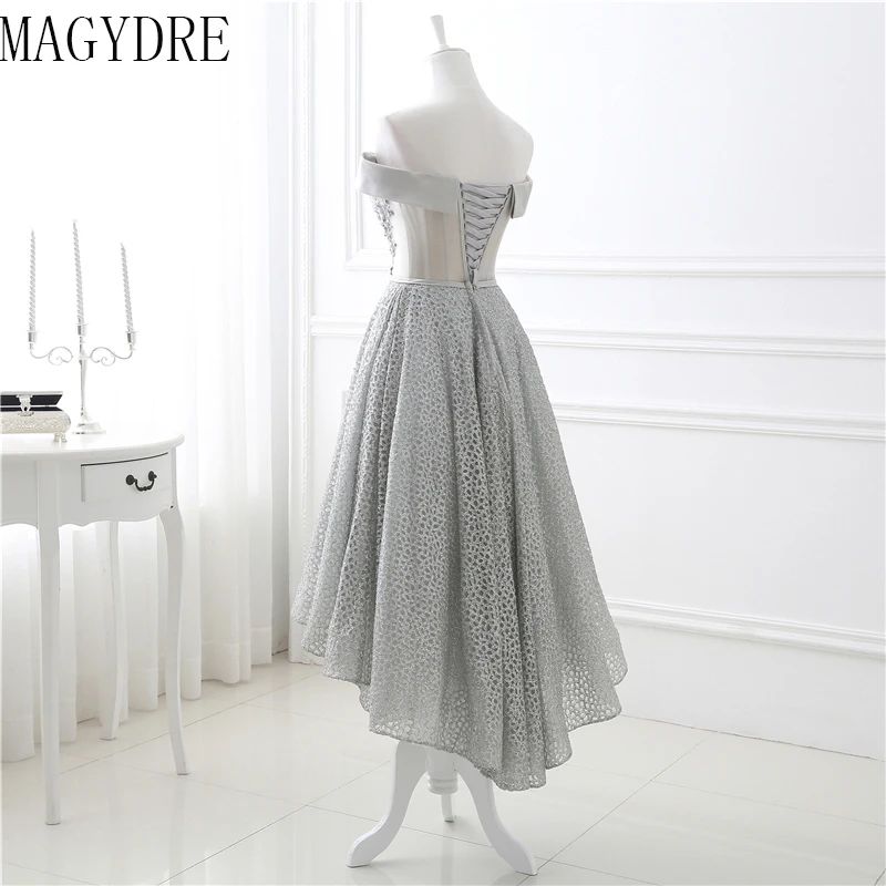 С открытыми плечами Robe De Soiree серый аппликации без рукавов Тюль A-Line бисером вечернее платье