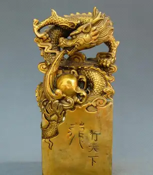 

Collect Chinese fengshui old bronze dragon Long xing tian xia statue seal signet