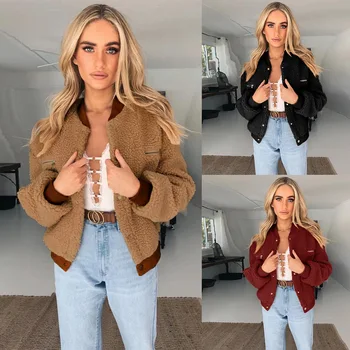 

2020 hot sale for autumn and winter new fashion button solid color to keep warm large grain lamb velvet coat women's clothing