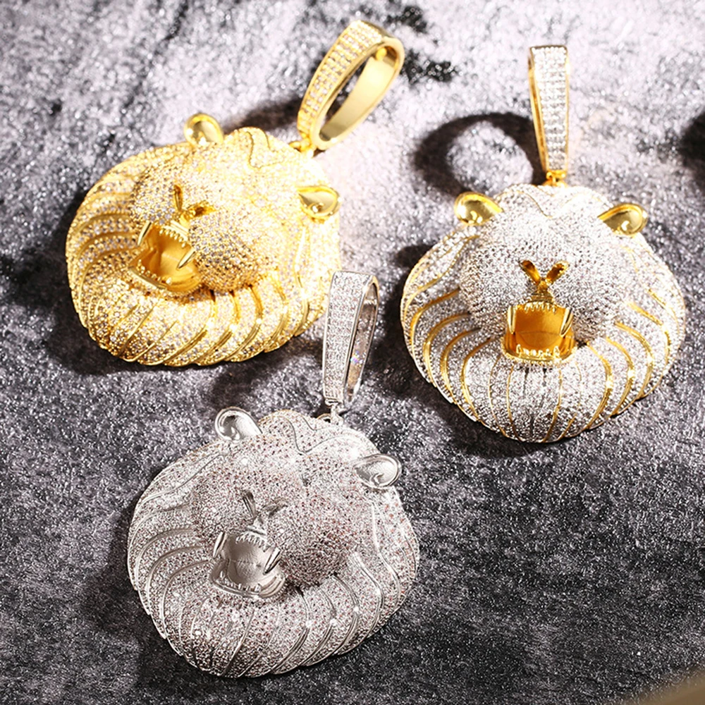 Super High Quality Lion Iced Out  Pendant Necklaces For Men Women Full Zircon Stone With Bling Cuban Chain Hip Hip Jewelry 3