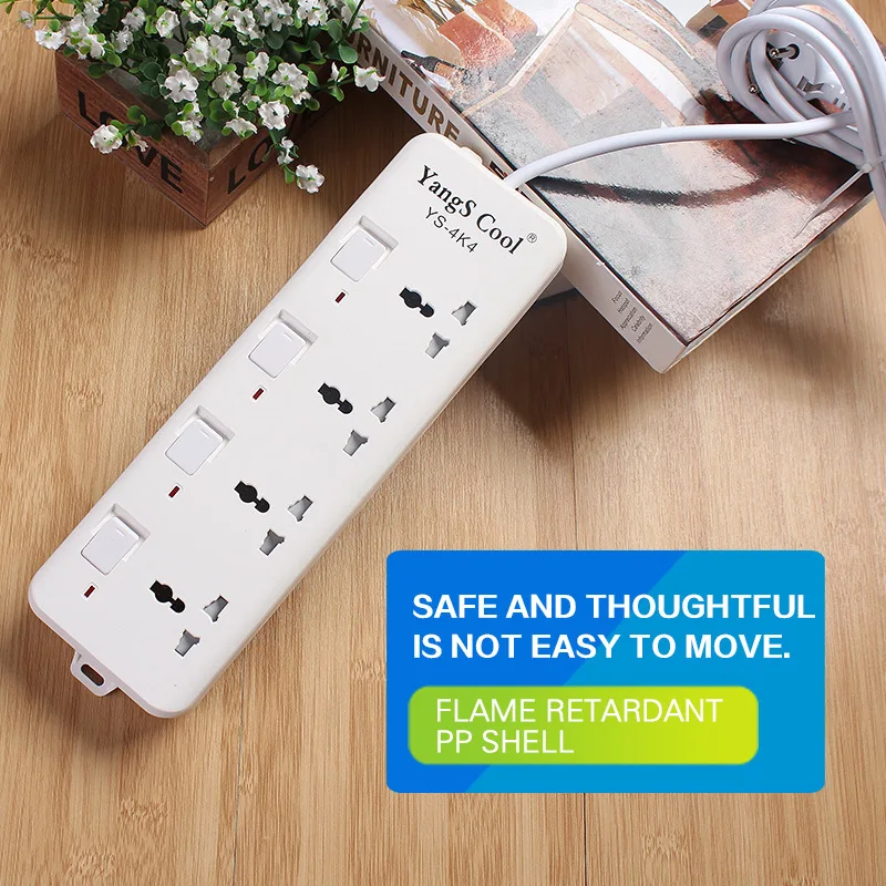 2021 EU/UK/US/Plug power board switch 4 socket electrical socket wiring board line surge protector can be customized