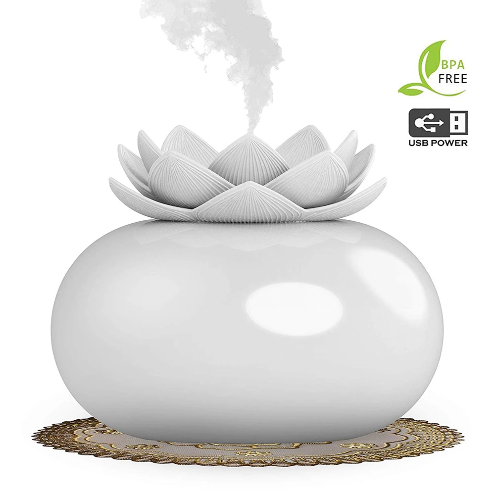 White flower 200 мл Цветочный диффузор эфирного масла декоративный ароматерапия диффузор, милый Лотос керамический увлажнитель, USB таймер 12 часов - Цвет: White flower