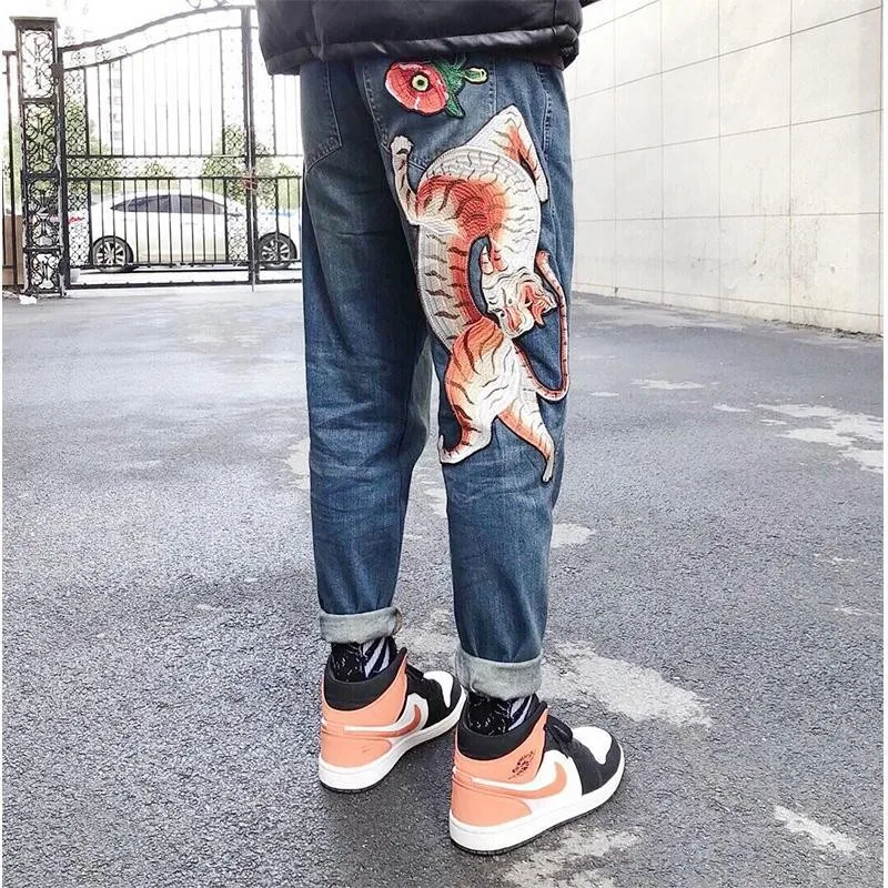 NiceMix джинсы для женщин больших размеров свободного покроя Slim fit Штаны с вышитым