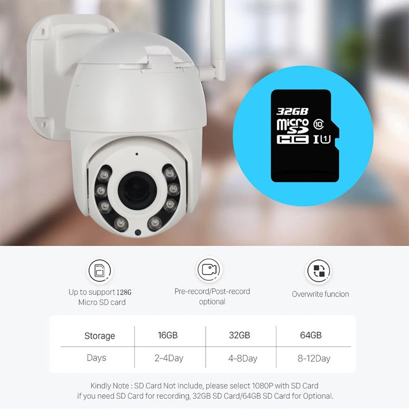 Мини WiFi камера наружная PTZ IP камера 1080P скорость купольная 2MP CCTV домашняя Камера Безопасности ИК 30 м двухсторонняя аудио P2P WiFi камера