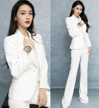 

White Pants suits Custom made Office Ladies Formal Business Work Wear 2 Piece (Jacket+Pants)