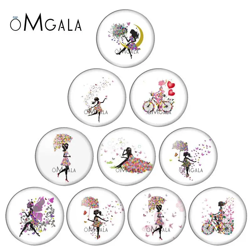 Cartoon Pink Dancing Girls Pattern 10Pcs 12Mm/18Mm/20Mm/25Mm Round Photo Demo Cabochon In Vetro Retro Piatto Risultati