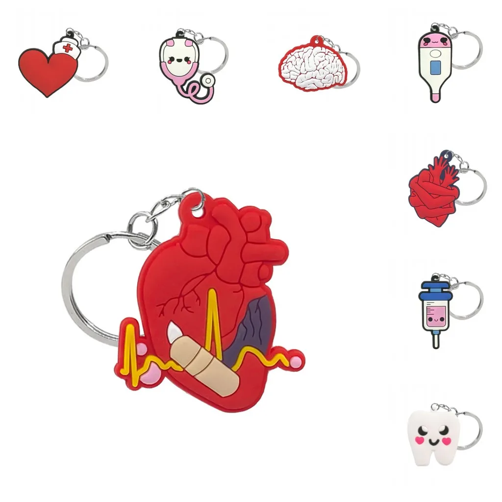 

100PCS PVC key ring medical style cartoon key chains fashion creative anime key holder fit nurse doctor bag car keys accessories