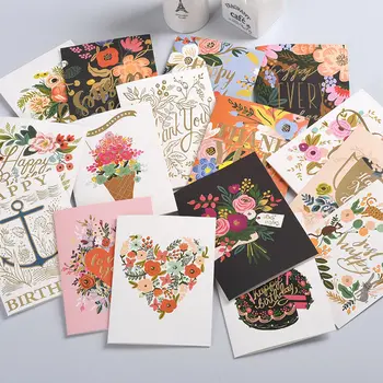 

1Set Flowers Pattern Birthday Party Greeting Cards Blank Wedding Invitation Card Christmas Postcard Envelope Writing Paper Cards