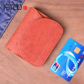 

AETOO Original handmade leather short wallet retro first layer cowhide vertical zipper male buckle buckle coin purse couple you