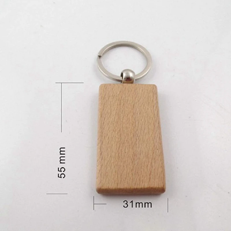 Em branco retangular madeira Keychain, gravura Key