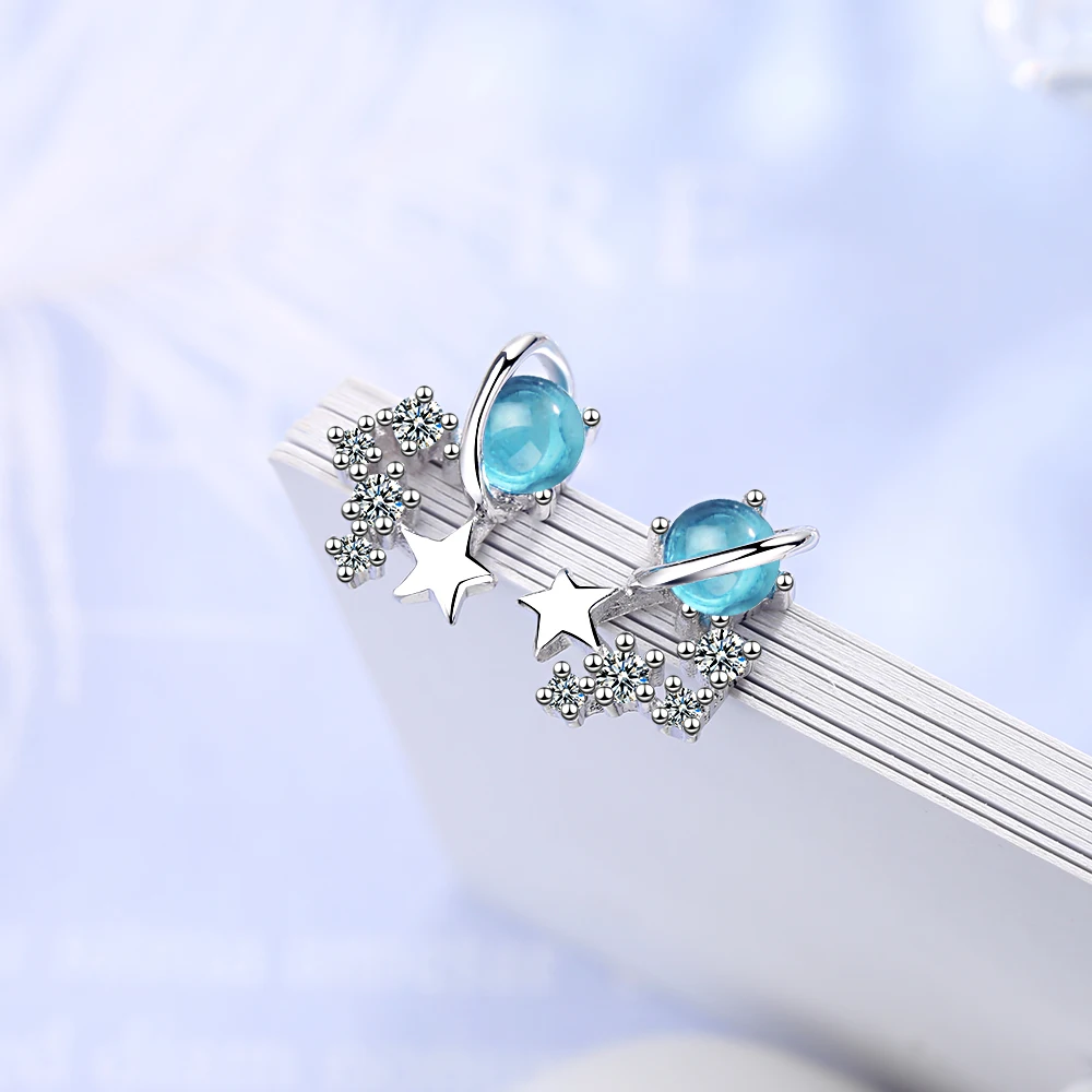 Blue Space Universe Star Moon Earrings - Image 5