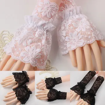 

Fingerless Glove Detachable Cuffs Arm Sleeve Lace Glove Ruffles Fake Cuffs Sleeve Women Sunscreen Transparent Mesh fishnet glove