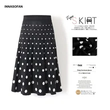 INNASOFAN трикотажная юбка Женская осенне-зимняя элегантная плиссированная юбка с высокой талией модная Высококачественная шикарная юбка в горошек