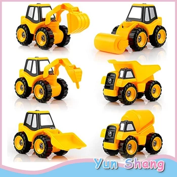 

6pcs Set Engineering Car Construction Toys Children's Puzzle Disassembly Truck Mixers Car Bulldozers Excavator Drill Soil Car