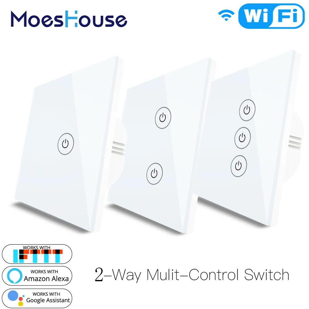 EU UK 2 Way WiFi Smart Multi-Control Switch for Light Work with Alexa Google Home No Hub Required Smart Life APP Remote Control