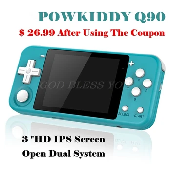 

POWKIDDY Q90 Open Dual System Handheld Retro Game Console 3 IPS Screen Kids Gift 16 Simulator Support PS1 New Game 3D Games